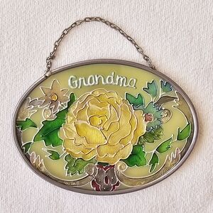 Joan Baker Suncatcher Stained Glass Window Art Hanging GRANDMA ROSES Trinket